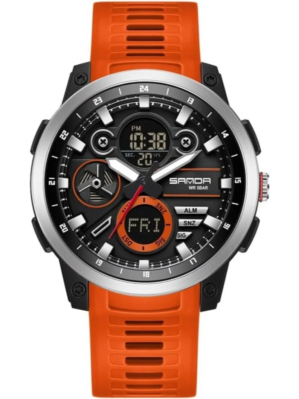 Men's Orange Analog Quartz Stainless Steel Military Electronic LED Digital Watch